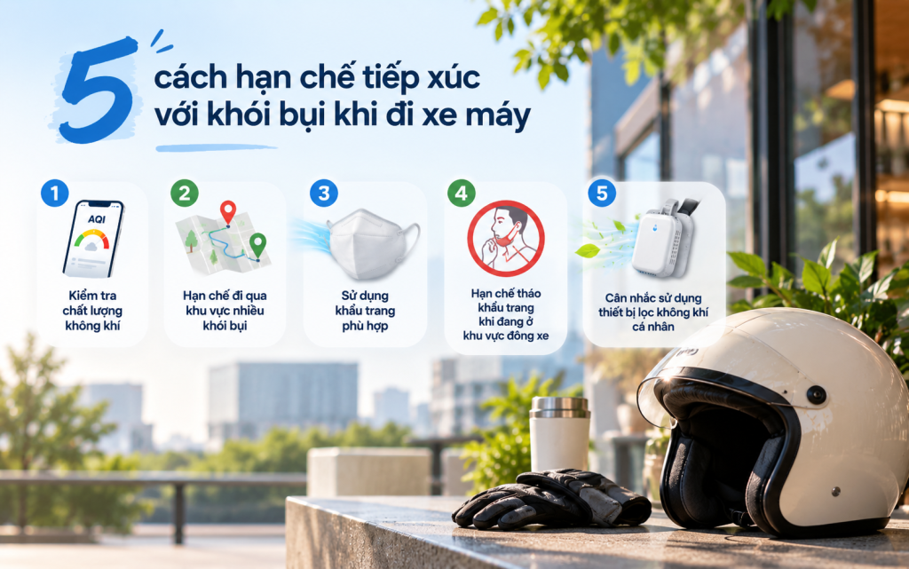 5 cách hạn chế tiếp xúc khói bụi khi đi xe máy